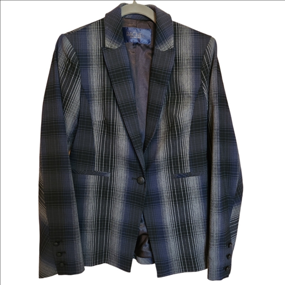 RACHEL ROY SYLVIE BLUE BLACK PLAID ONE BUTTON BLAZER NWOT SIZE 2
